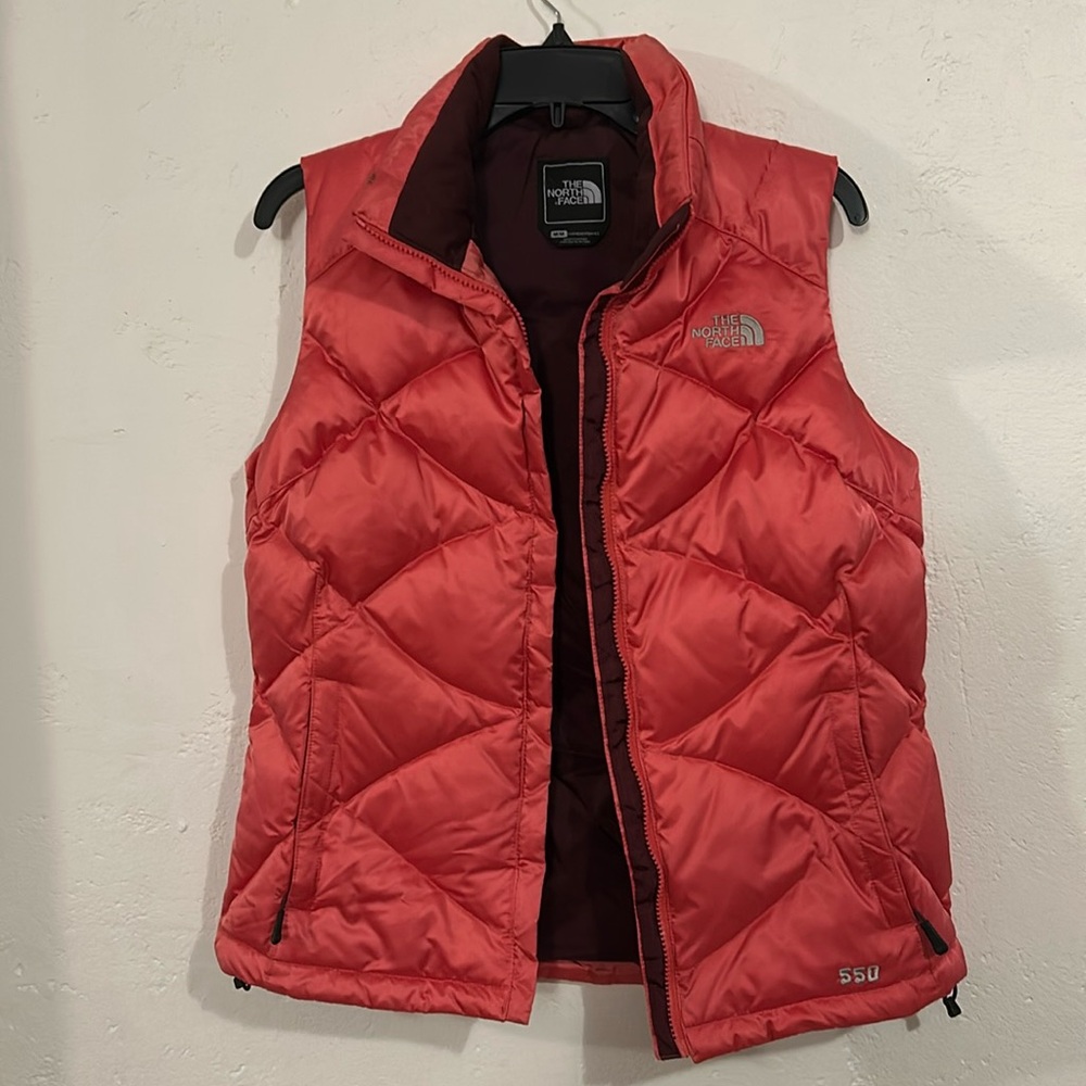 North Face 550 Fill Aconcagua Nuptse Down Quilted Puffer Vest Coral